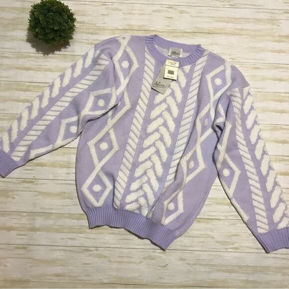 Vintage Sweaters - Vintage NEW NWT 3D Textured Chunky Knit Crewneck Sweater Purple‎ Lavender Large